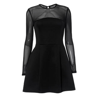 Long sleeve mesh patchwork button mini dress