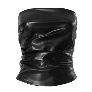 PU leather solid backless tube top