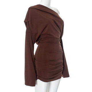 One shoulder long sleeve ruched mini dress