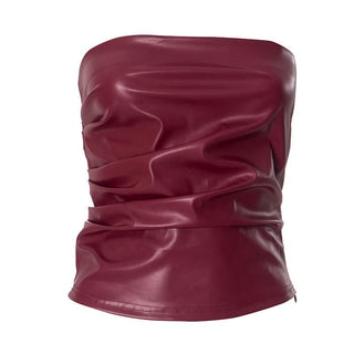 PU leather solid backless tube top