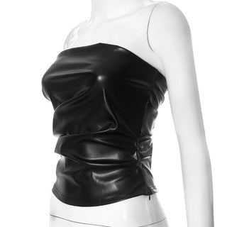 PU leather solid backless tube top