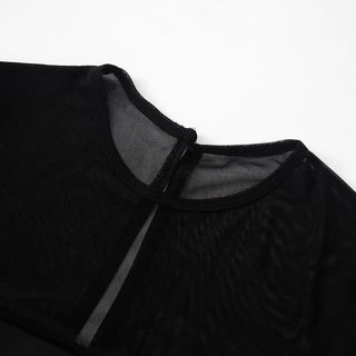 Long sleeve mesh patchwork button mini dress