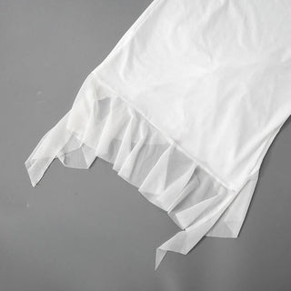 Long sleeve mesh patchwork ruffle midi dress