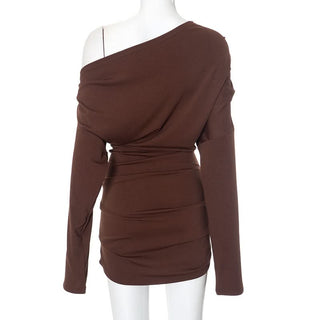 One shoulder long sleeve ruched mini dress