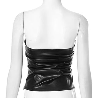 PU leather solid backless tube top