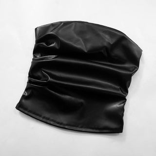 PU leather solid backless tube top