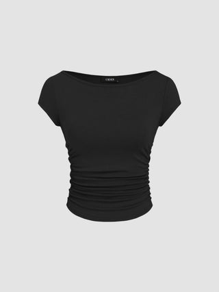Boat Neck Ruched Tee