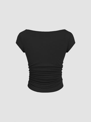 Boat Neck Ruched Tee