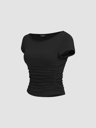 Boat Neck Ruched Tee