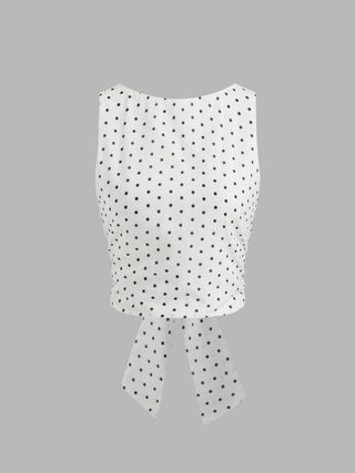 Woven Boat Neck Polka Dot Bowknot Backless Crop Top For Work