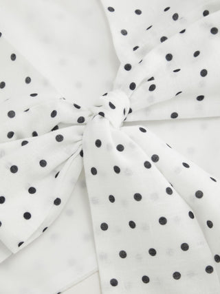 Woven Boat Neck Polka Dot Bowknot Backless Crop Top For Work