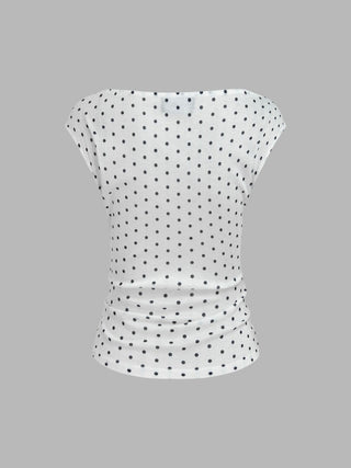 Boat Neck Solid Ruched Short Sleeve Top