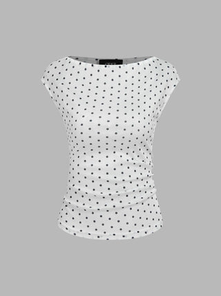 Boat Neck Solid Ruched Short Sleeve Top