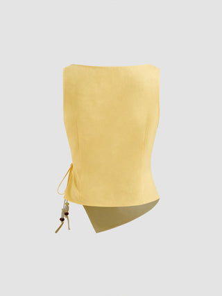 Linen-blend Beaded Knotted Ruched Tank Top