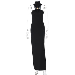 High neck slit sleeveless maxi dress