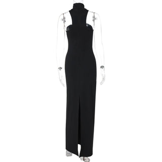 High neck slit sleeveless maxi dress