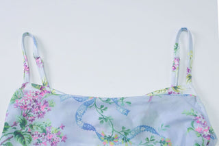 U neck flower print high slit cami maxi dress