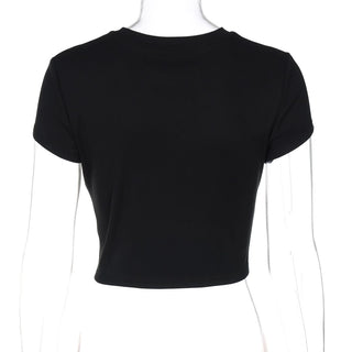 Crewneck flower pattern short sleeve crop top