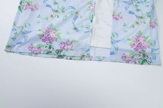 U neck flower print high slit cami maxi dress