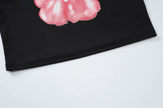Crewneck flower pattern short sleeve crop top