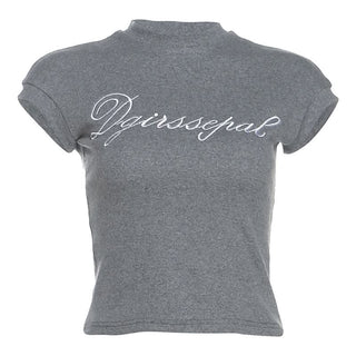 Crewneck letter embroidery short sleeve top