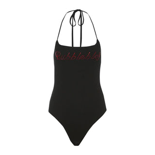 Halter beaded backless bodysuit