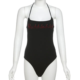 Halter beaded backless bodysuit