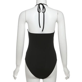 Halter beaded backless bodysuit