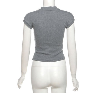 Crewneck letter embroidery short sleeve top