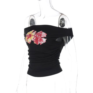 Off shoulder ruched flower pattern top