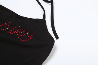 Halter beaded backless bodysuit