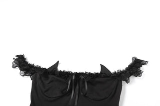 Off shoulder lace hem ruffle bowknot top