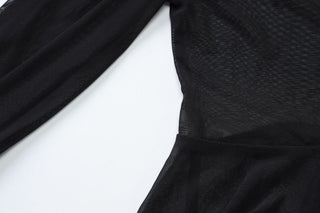 Long sleeve sheer mesh ruffle self tie top