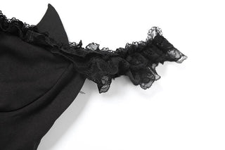 Off shoulder lace hem ruffle bowknot top