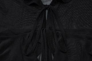 Long sleeve sheer mesh ruffle self tie top