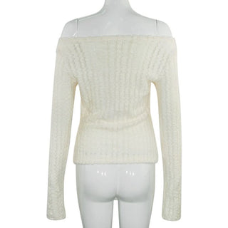 Off shoulder long sleeve bowknot fluffy top