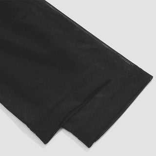 Square neck long sleeve mesh patchwork top