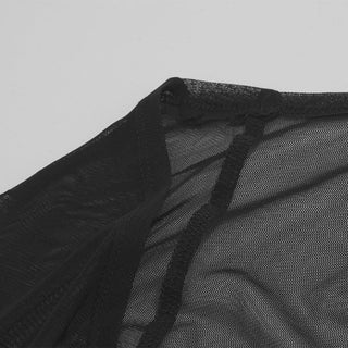 Square neck long sleeve mesh patchwork top