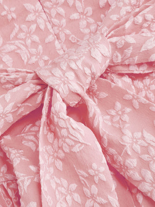 Jacquard U-neckline Floral Backless Bowknot Mini Dress
