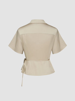 Satin Collar Knotted Shirt