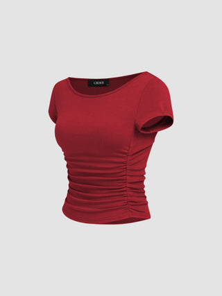 Boat Neck Ruched Tee