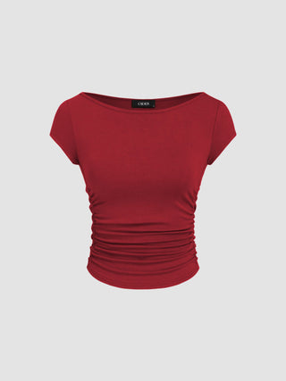 Boat Neck Ruched Tee