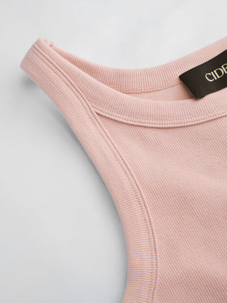 Cotton-blend Round Neckline Solid Tank Top