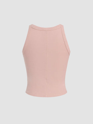 Cotton-blend Round Neckline Solid Tank Top