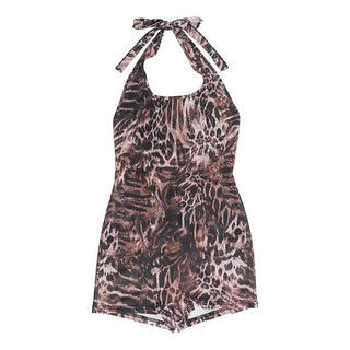 Halter leopard print backless romper
