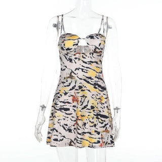 Tiger print hollow out cami cut out mini dress