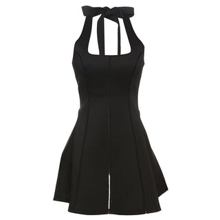 Halter square neck self tie mini dress