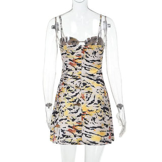 Tiger print hollow out cami cut out mini dress