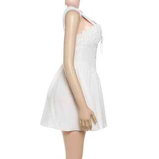 Ruched lace up zip-up cami mini dress