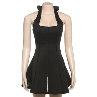Halter square neck self tie mini dress
